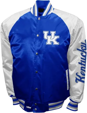 2Bhip NCAA Kentucky Wildcats Adult Blue & White Lightweight Vintage Style Satin Bomber Varsity Jacket