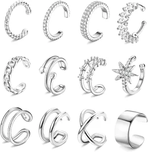 Dochais 9Pcs Ear Cuff 14K Gold Plated Cuff Earrings Gold Ear Cuffs Non Pierced Ear Clips Cartilage Earring Fake Earrings