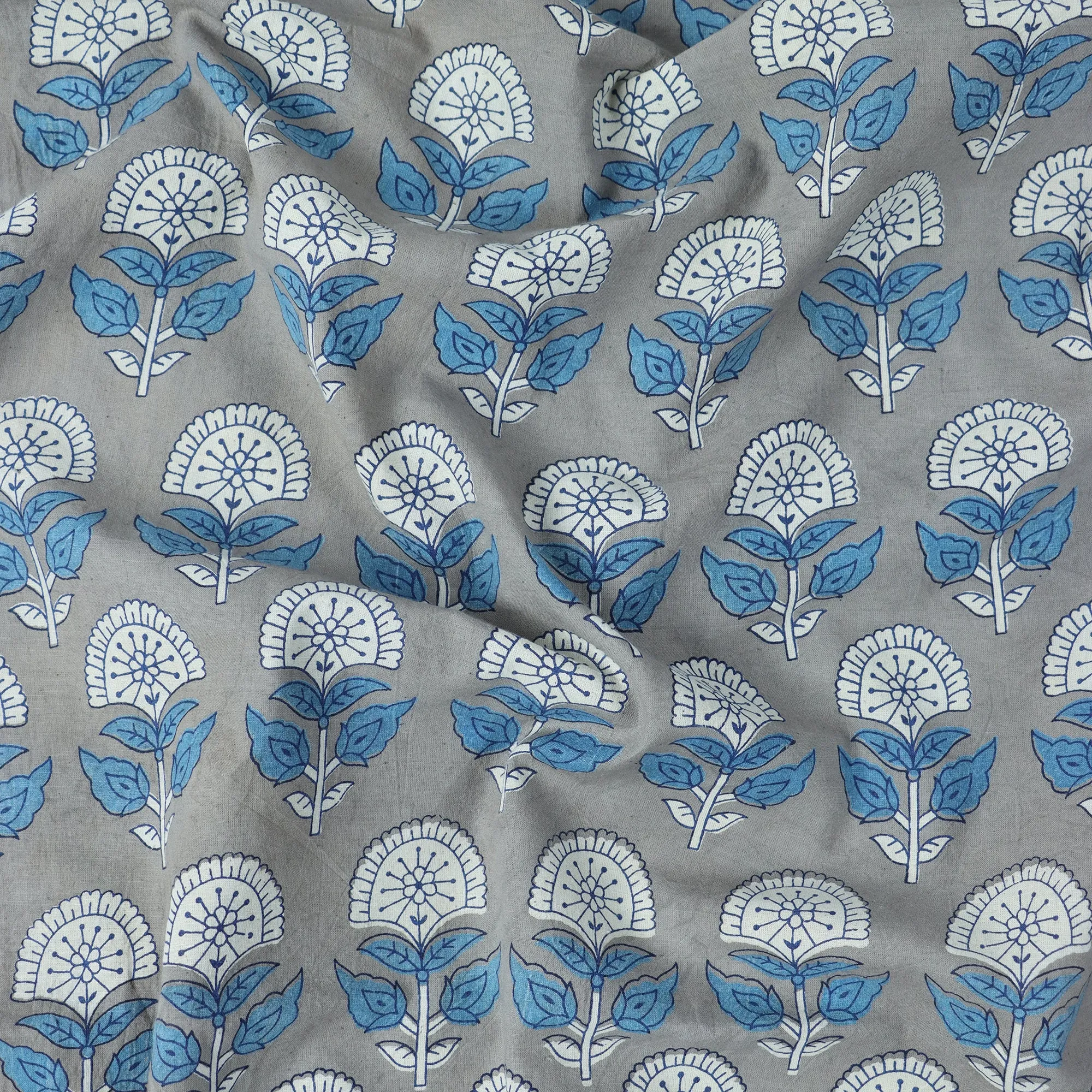 Handmade Blue Floral Hand Block Print Fabric