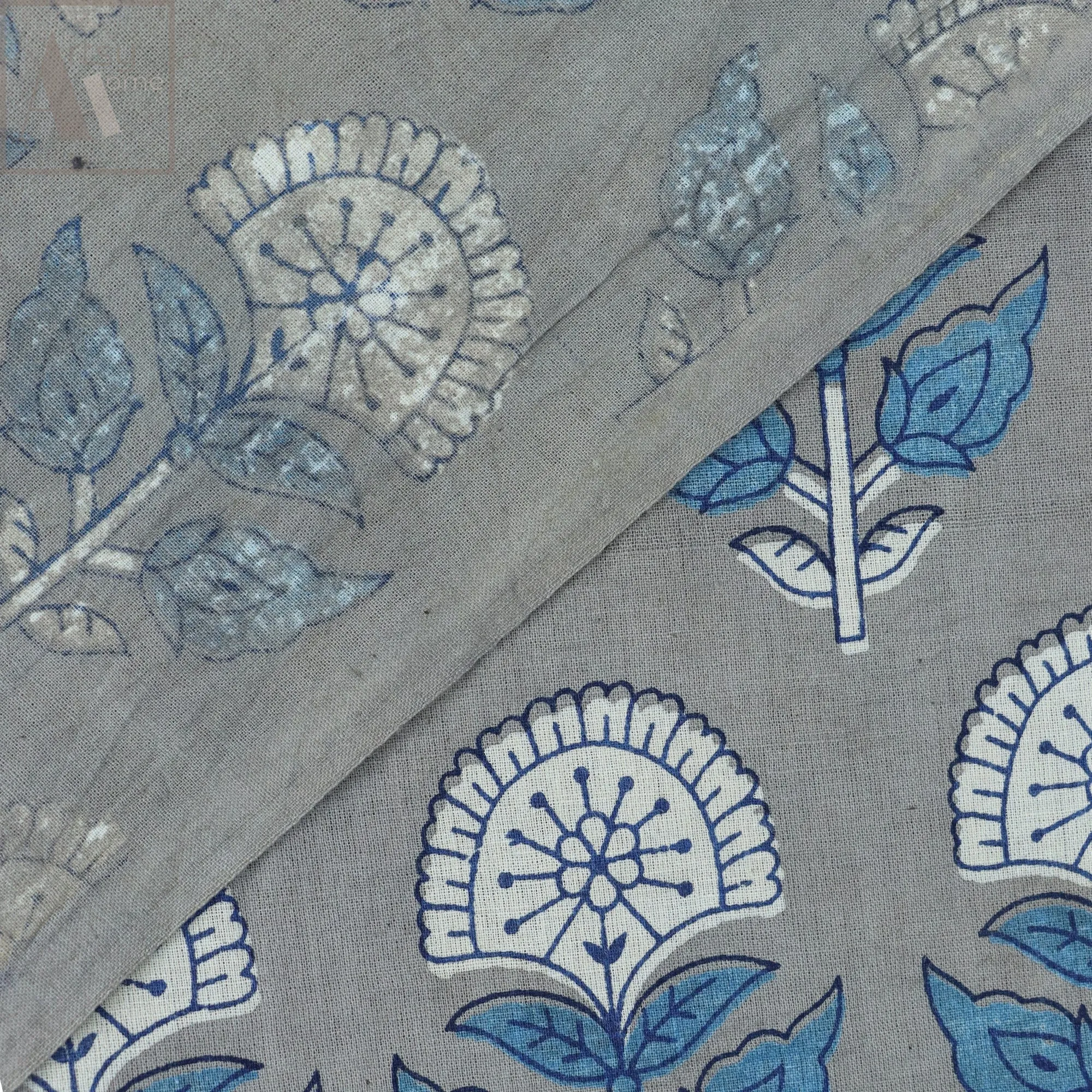 Handmade Blue Floral Hand Block Print Fabric