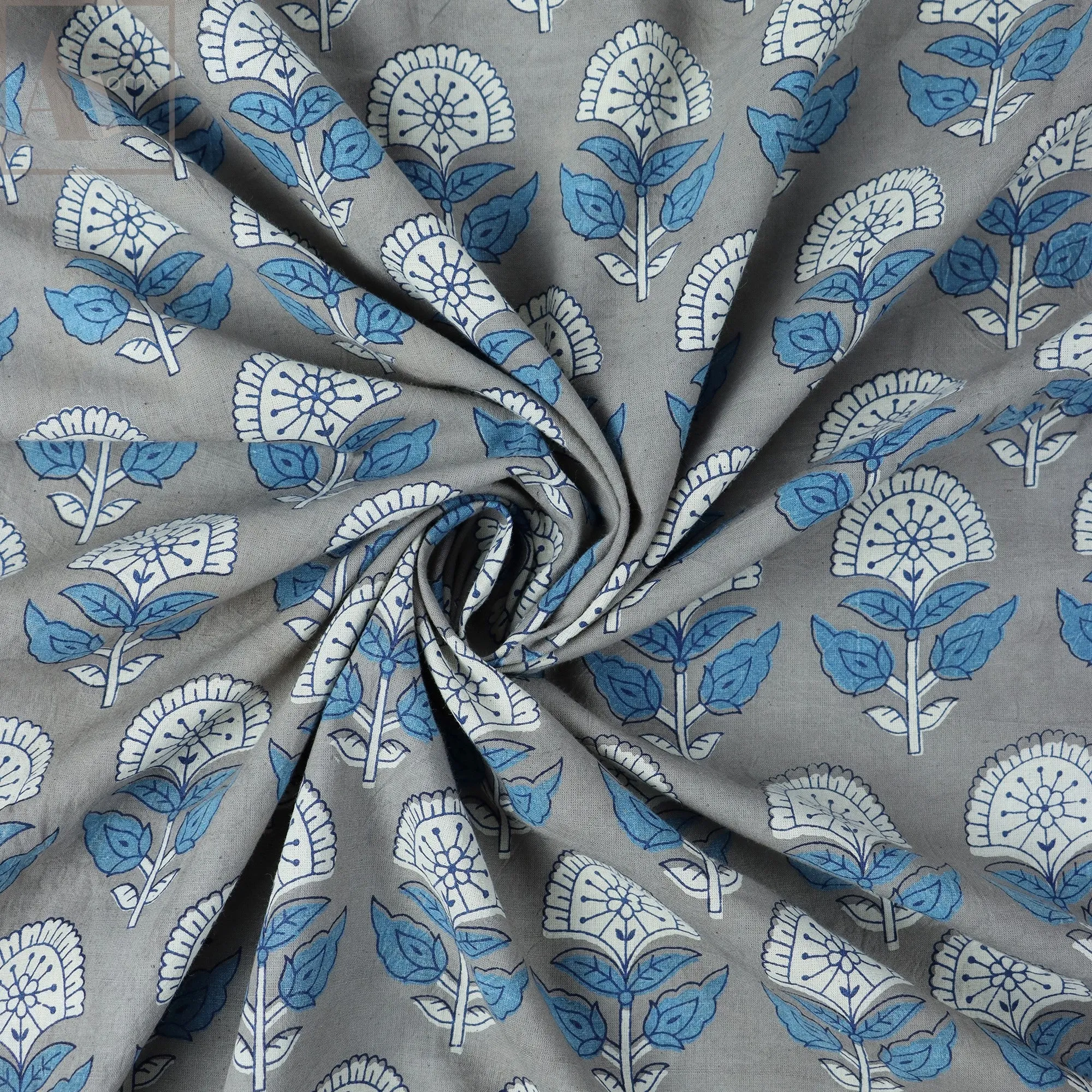 Handmade Blue Floral Hand Block Print Fabric