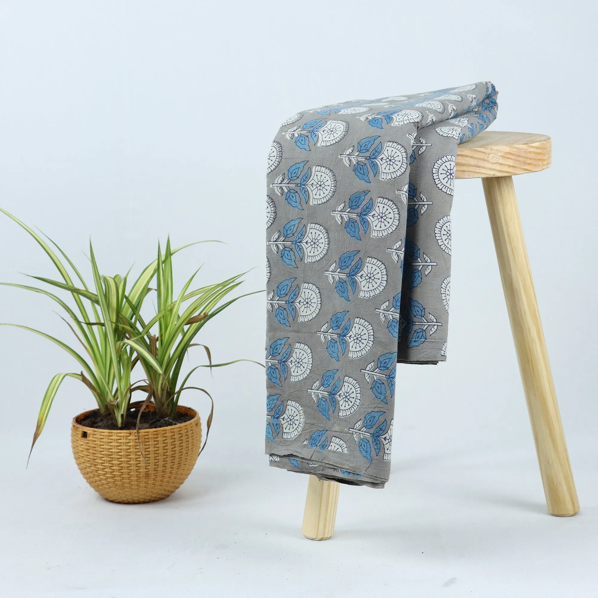 Handmade Blue Floral Hand Block Print Fabric