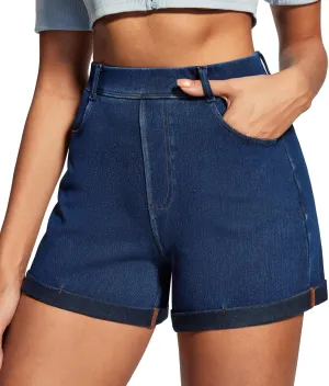 IUGA Stretchy Jorts Women Pull On Jean Shorts Womens High Waisted Folded Hem Denim Shorts Summer Casual with Pockets