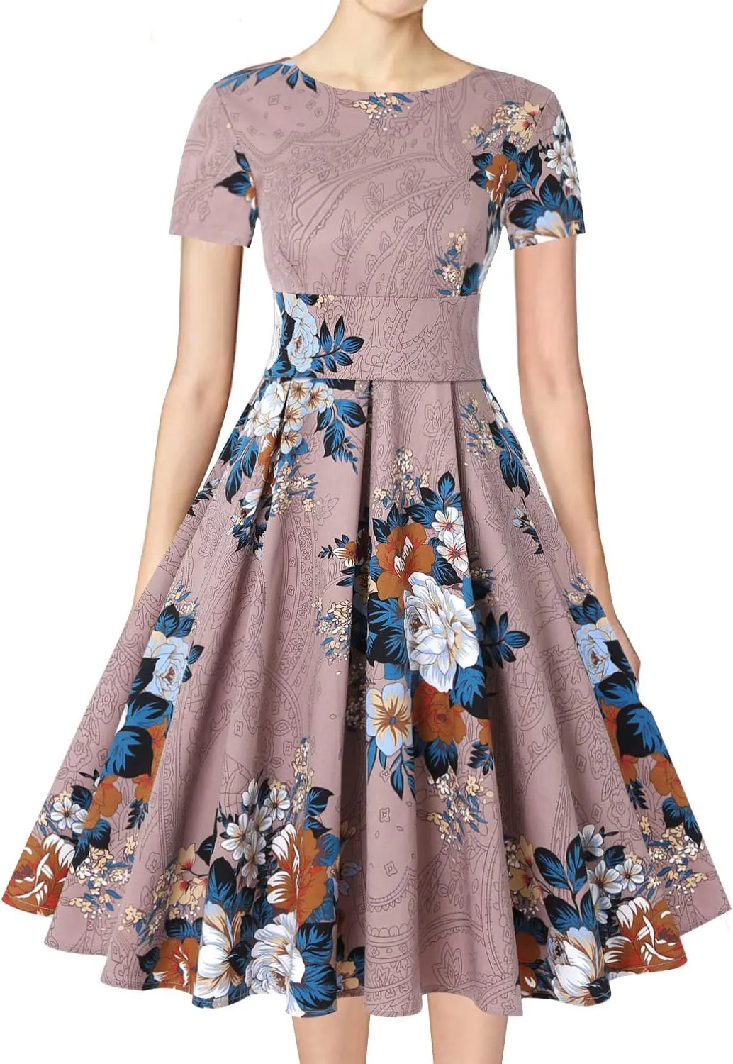 MINTLIMIT Women's 1950s Retro Vintage Rockabilly Short Sleeve Cocktail Party Swing Dress
