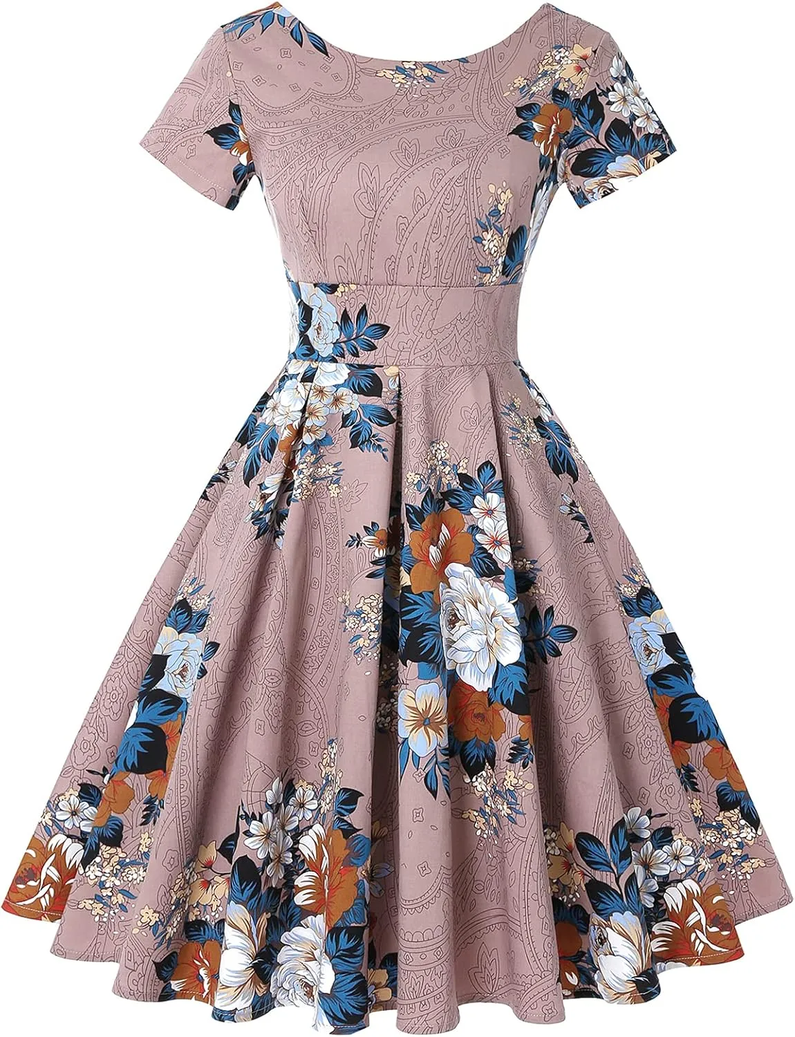 MINTLIMIT Women's 1950s Retro Vintage Rockabilly Short Sleeve Cocktail Party Swing Dress