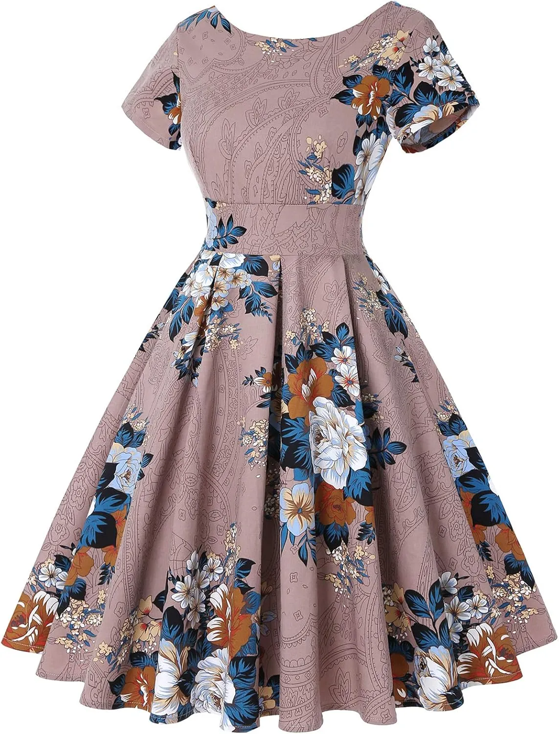 MINTLIMIT Women's 1950s Retro Vintage Rockabilly Short Sleeve Cocktail Party Swing Dress