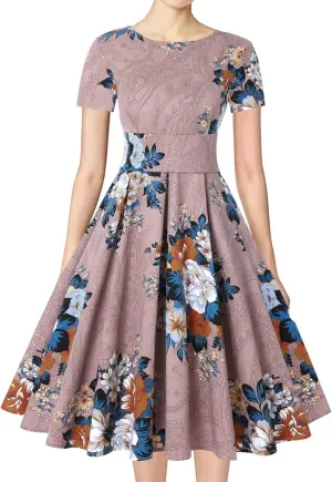 MINTLIMIT Women's 1950s Retro Vintage Rockabilly Short Sleeve Cocktail Party Swing Dress