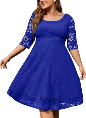 Plus Size Dress for Curvy Women 3/4 Sleeve Lace Corset Aline Midi Dresses, XXXXXXL-8XL