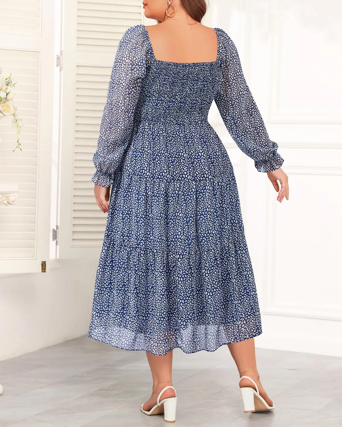 Plus Size Summer Dress - Bridal Shower Graduation Wedding Guest Gold Dots Smocked Midi Dresses