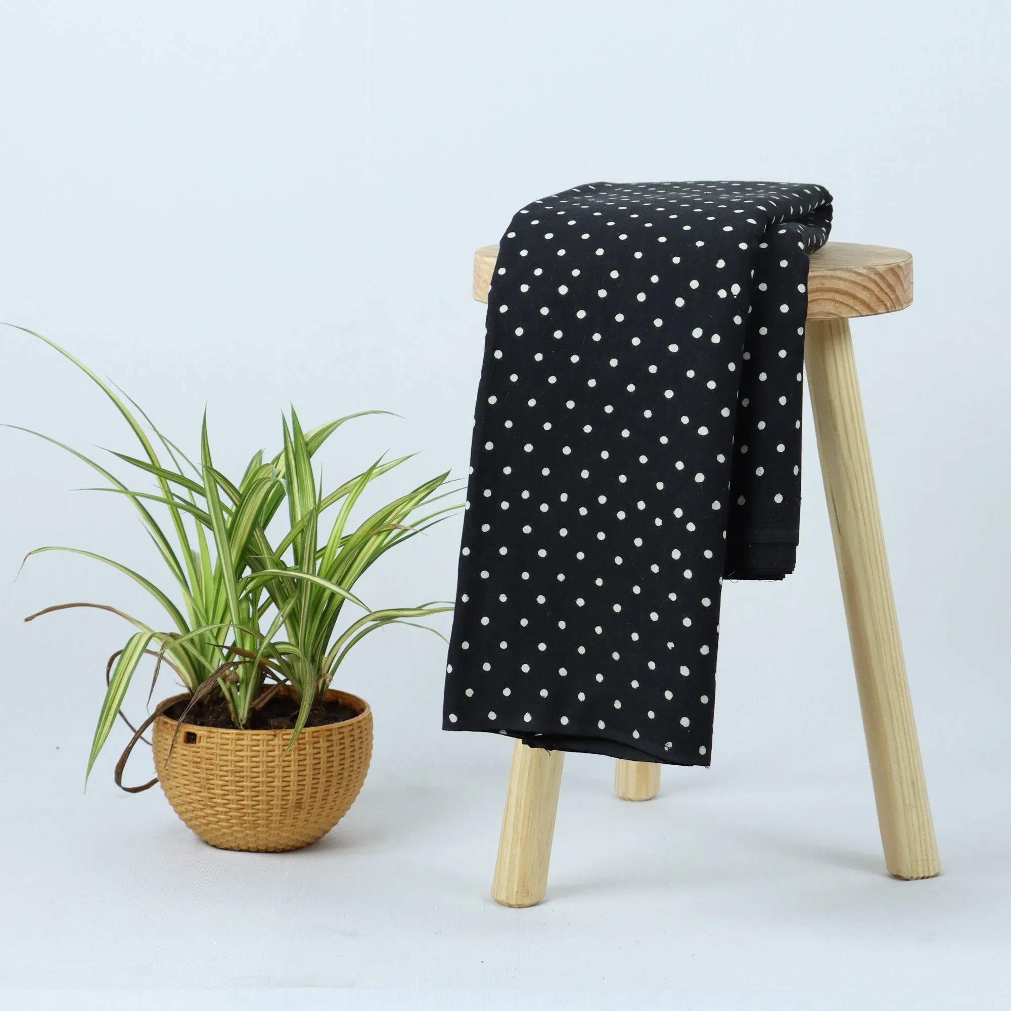 Polka Dots Block Printed Voile Cotton Fabric