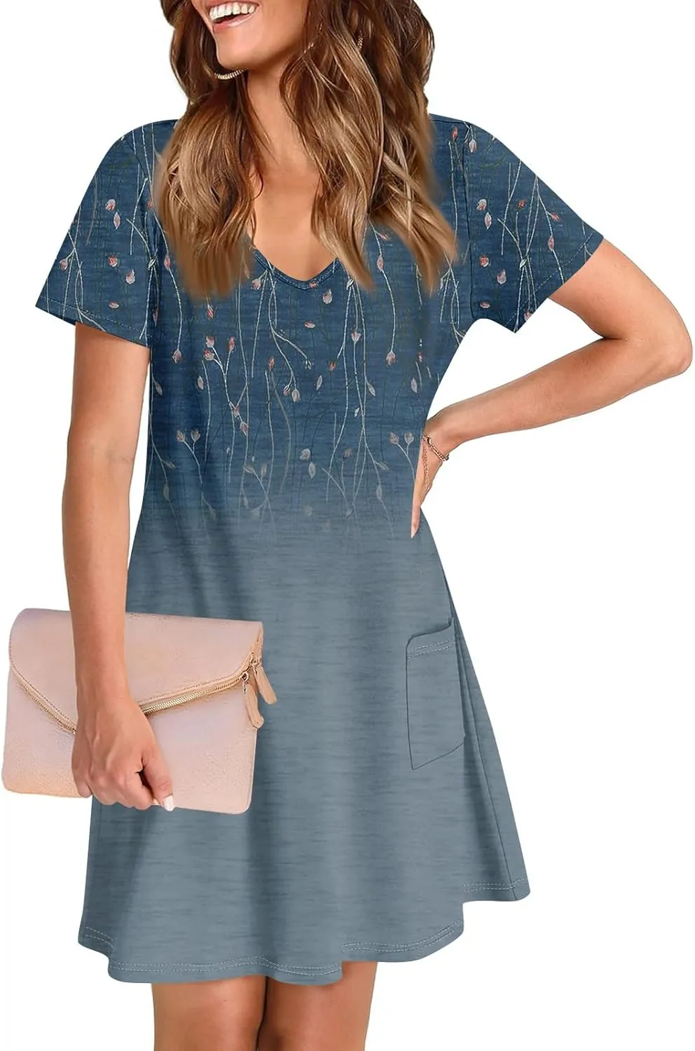 Summer Dresses for Women 2025 Casual Short Sleeve Sundresses Hawaiian T Shirt Dress Beach Dress with Pockets