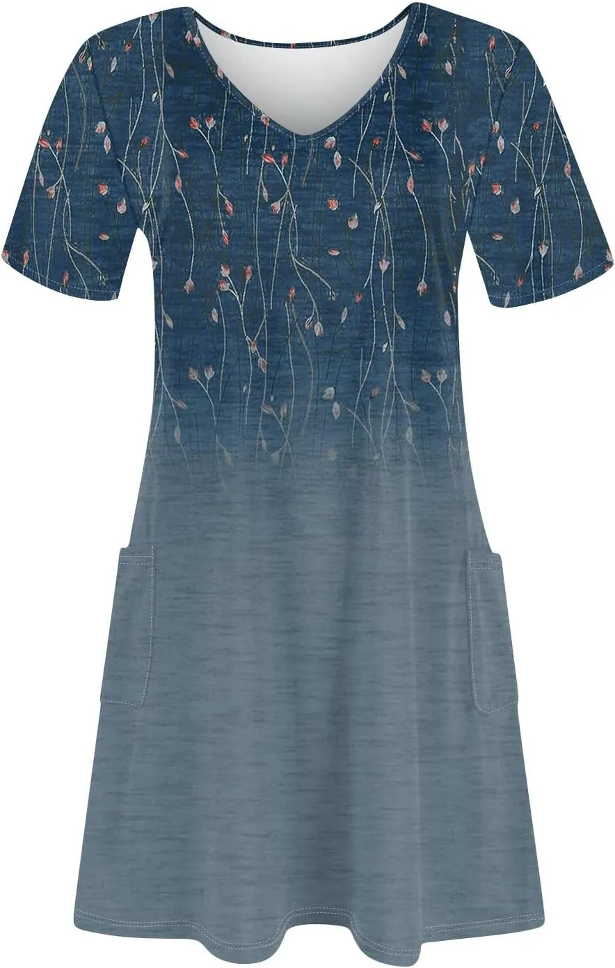 Summer Dresses for Women 2025 Casual Short Sleeve Sundresses Hawaiian T Shirt Dress Beach Dress with Pockets