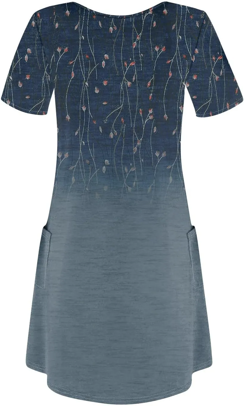 Summer Dresses for Women 2025 Casual Short Sleeve Sundresses Hawaiian T Shirt Dress Beach Dress with Pockets