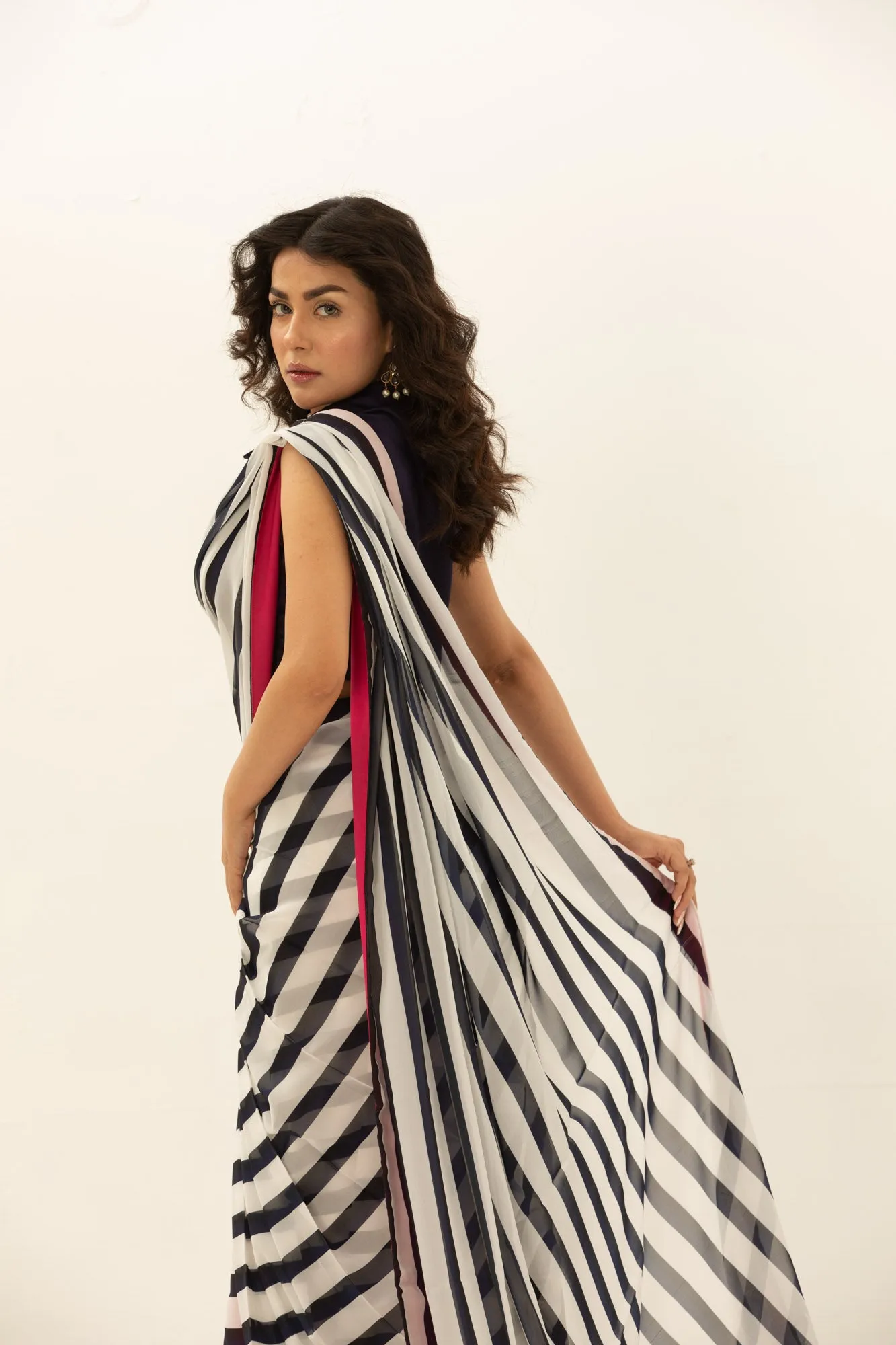 Timeless Stripes - Blue And White Striped Saree