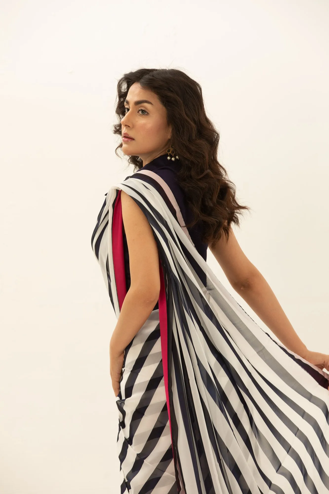 Timeless Stripes - Blue And White Striped Saree