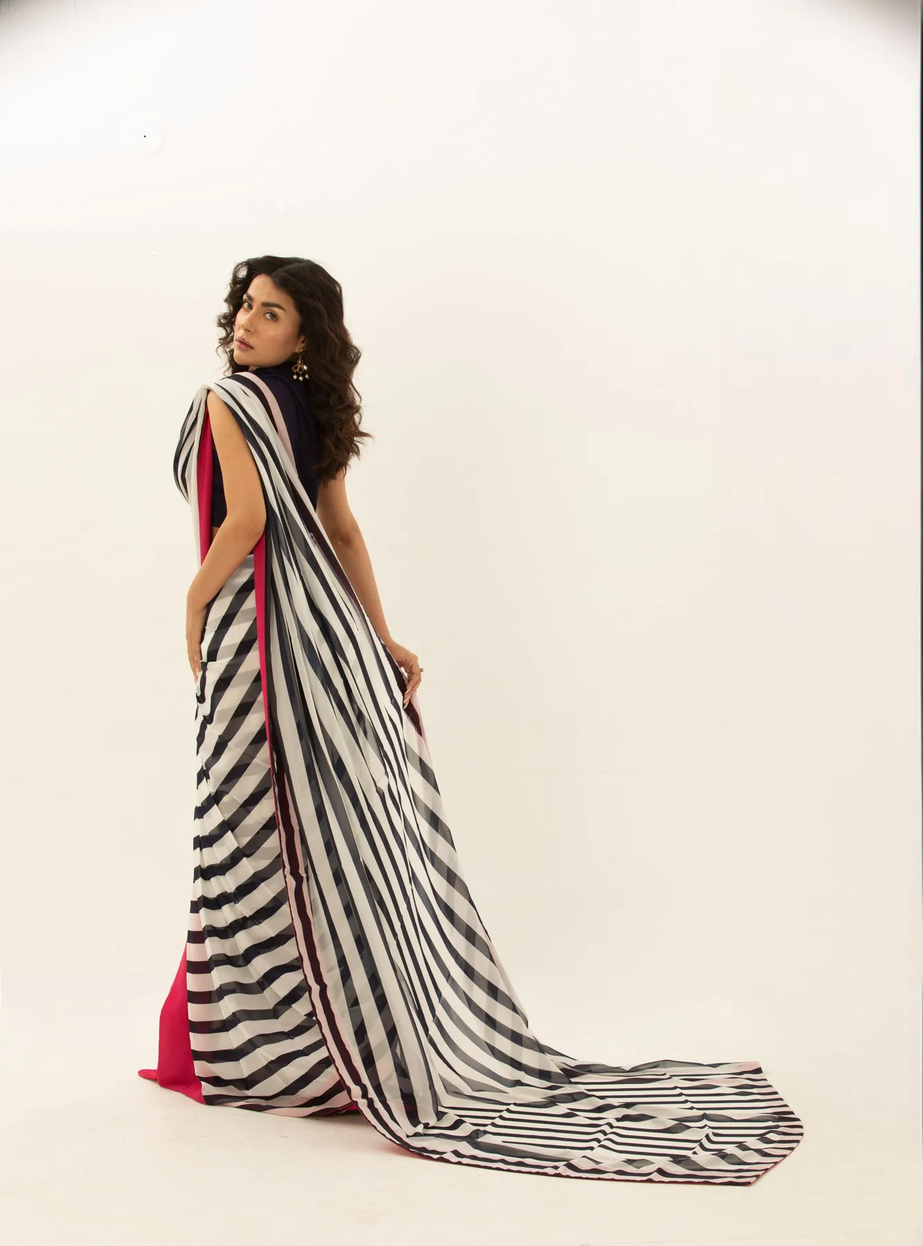 Timeless Stripes - Blue And White Striped Saree
