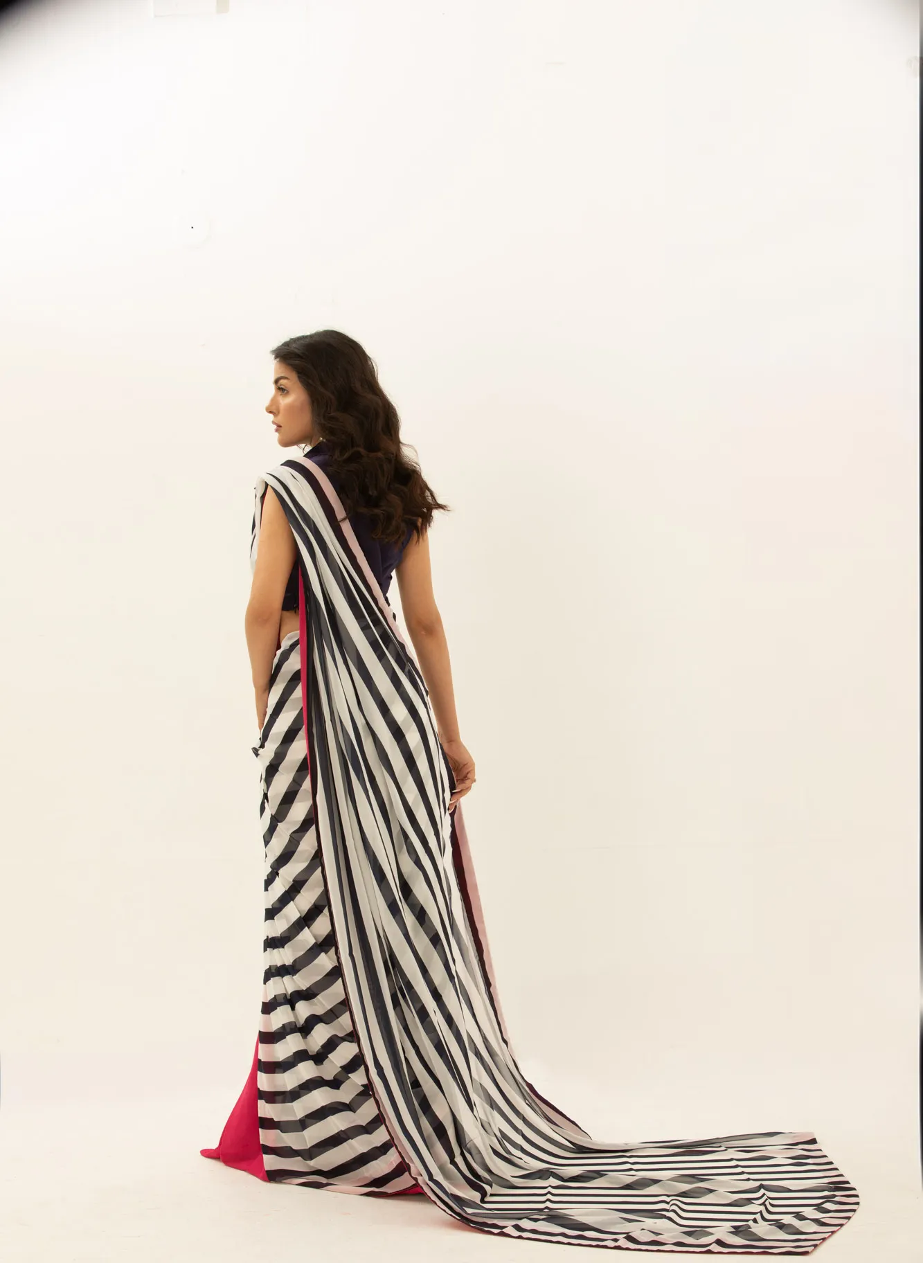 Timeless Stripes - Blue And White Striped Saree