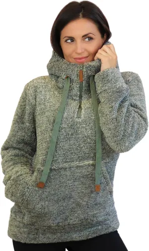 TrailCrest Women's Casual Sherpa Fuzzy Fleece Hoodie 1/4 Zip With Thumb Holes Relaxed Fit