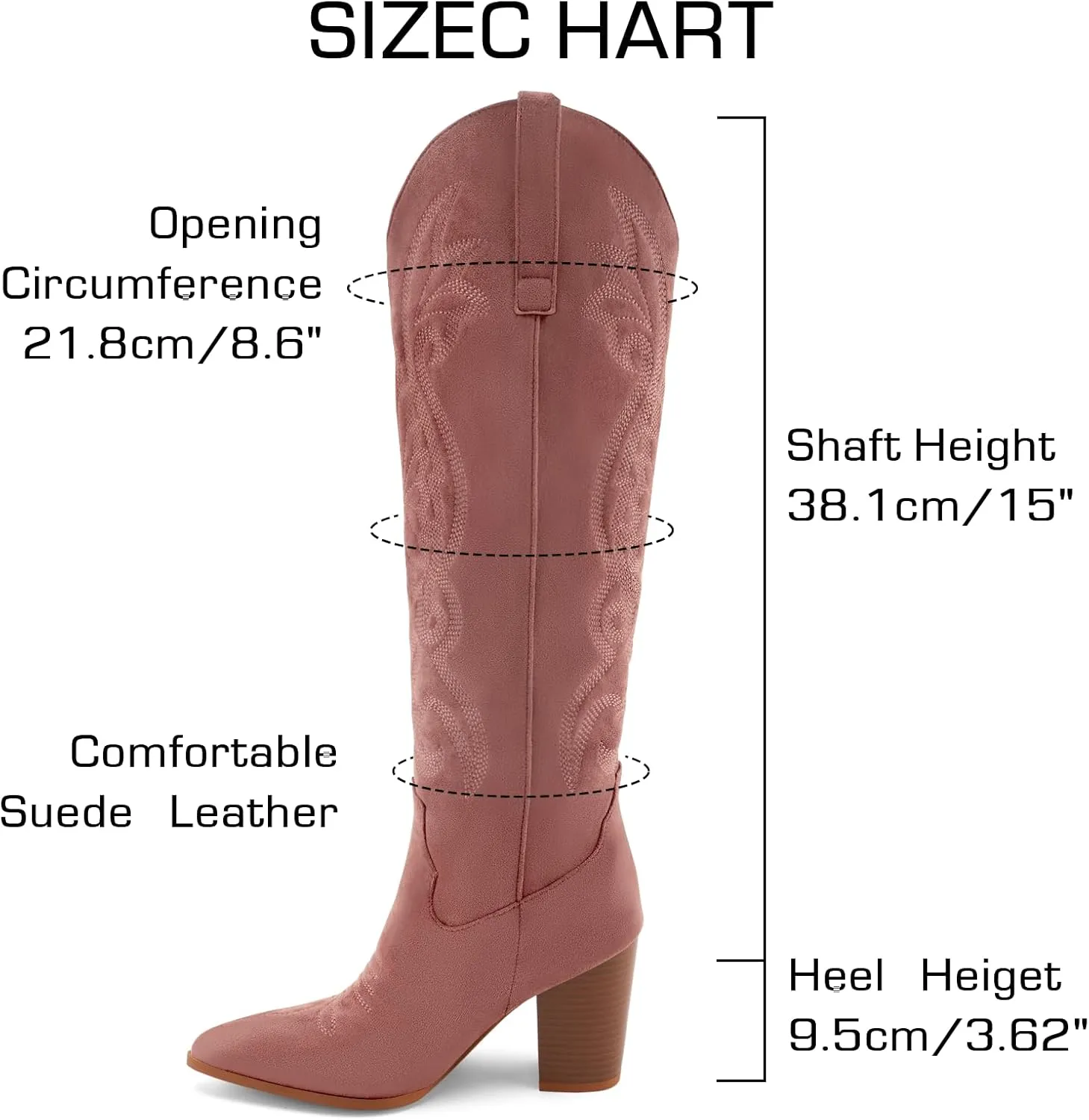 WIRALOMI Women Western Knee High Boots Embroidered Chunky Block Heel Cowboy Boots Pointed Toe Pull on Cowgirl Boots