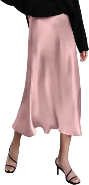 Zeagoo Skirts for Women Jacquard High Waist Skirt Black Elegant Midi Skirt Satin